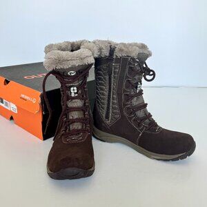 Merrell Kamori Mid Lace Up Snow Boot Fur Lined Suede Quilted Active Sport Sz 6.5
